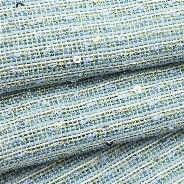 golden sequin coarse woven hollow out small fragrant fabric 2#blue,50*147cm(19.7*57.9