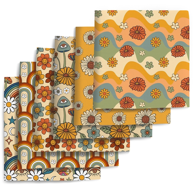 polyester cotton rainbow flowers series polyester cotton fabric set (6 pcs/set)