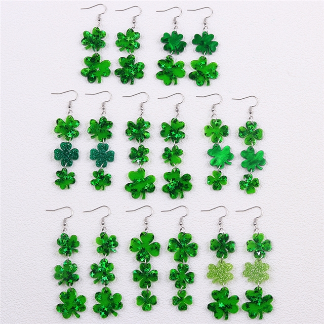 acrylic st patrick day four leaf acrylic earrings