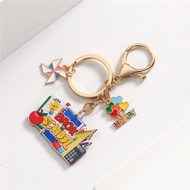 back to school wooden keychain pendant