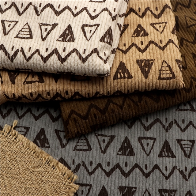 geometric pattern printed corduroy fabric
