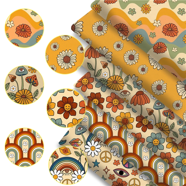 polyester cotton rainbow flowers series polyester cotton fabric set (6 pcs/set)