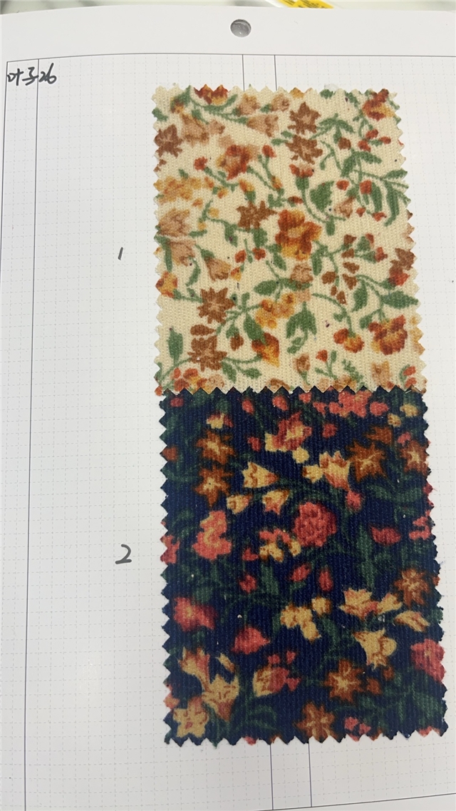 leaf flower printed corduroy fabric