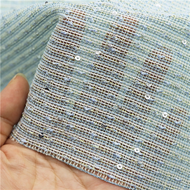 golden sequin coarse woven hollow out small fragrant fabric 2#blue,50*147cm(19.7*57.9