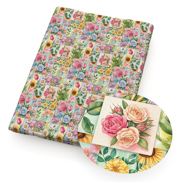 polyester cotton checkered flower series polyester cotton fabric set (10 pcs/set) polyester cotton fabric,50*45cm(19.7*17.7
