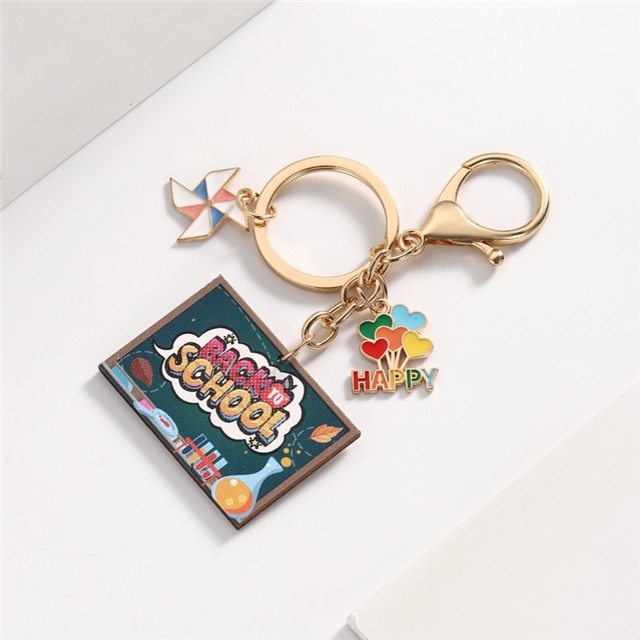 back to school wooden keychain pendant