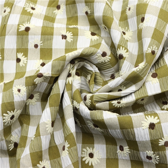 offset printed checkered daisy fabric
