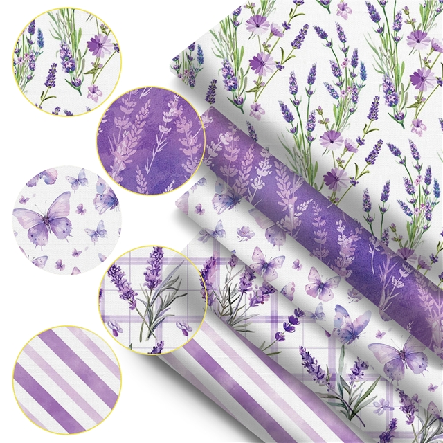 polyester cotton lavender series polyester cotton fabric set (5 pcs/set)