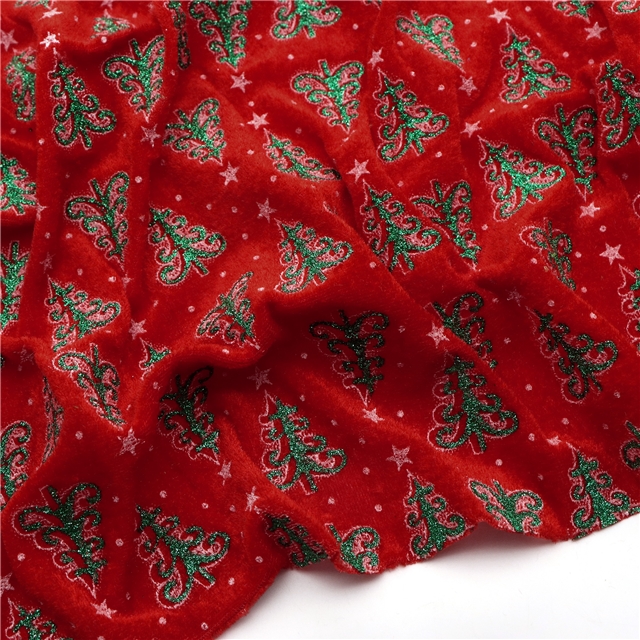 star glitter christmas tree velvet fabric red,50*150cm(19.7*59.1