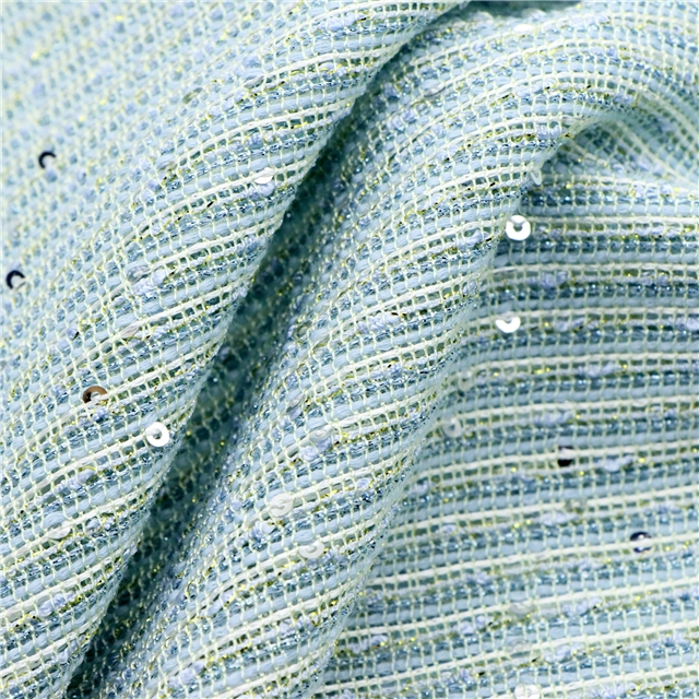 golden sequin coarse woven hollow out small fragrant fabric 2#blue,50*147cm(19.7*57.9