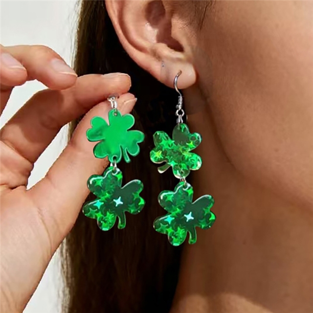 acrylic st patrick day four leaf acrylic earrings