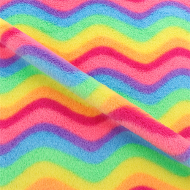 rainbow wave rabbit fur fabric