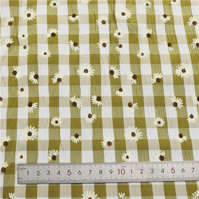 offset printed checkered daisy fabric