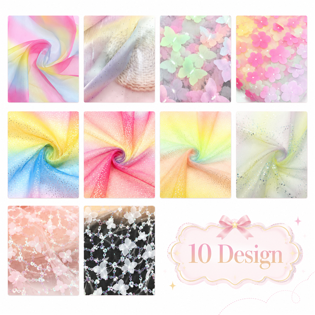colorful gradient flowers  butterflies series mesh sliced fabric set (10 styles/set,each size:6.3*50cm(2-1/2*19.7