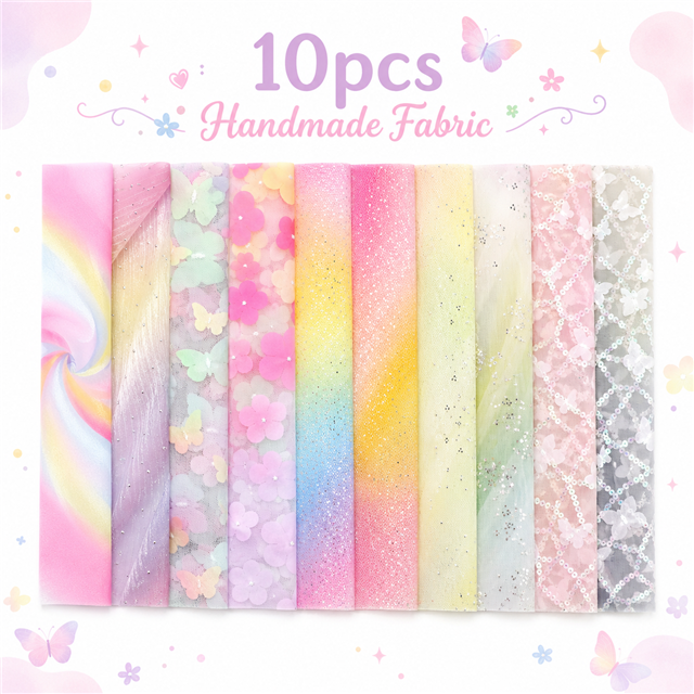 colorful gradient flowers  butterflies series mesh sliced fabric set (10 styles/set,each size:6.3*50cm(2-1/2*19.7