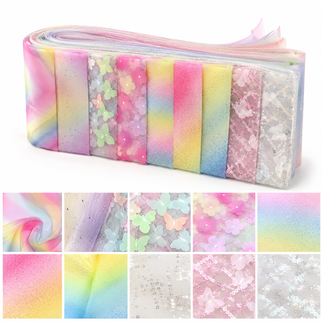 colorful gradient flowers  butterflies series mesh sliced fabric set (10 styles/set,each size:6.3*50cm(2-1/2*19.7