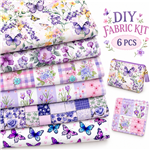 purple flower butterfly series polyester cotton fabric set (6 pcs/set)