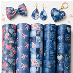 denim pattern series smooth self printed faux leather set (5 pcs/set)