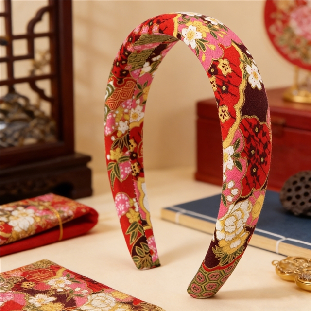 japanese style gold hot stamping flower high cranial hairband