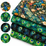 peacock pattern series polyester cotton fabric set (4 pcs/set)