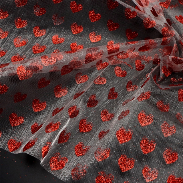 glitter heart organza fabric