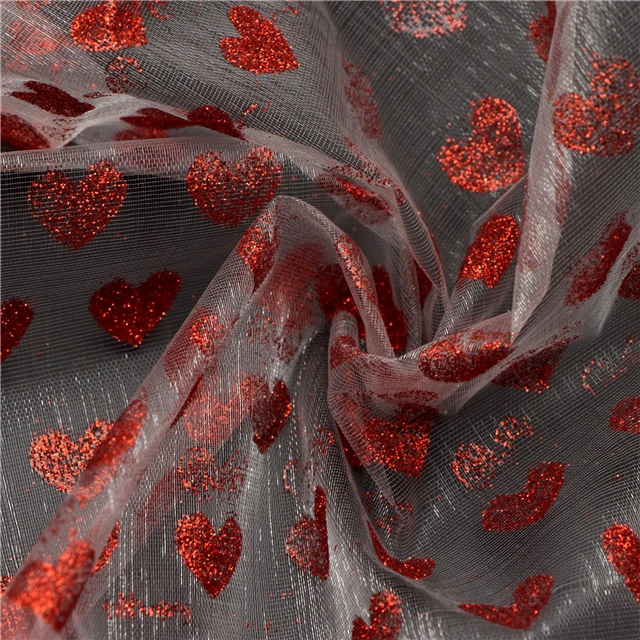 glitter heart organza fabric