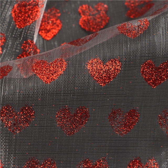 glitter heart organza fabric