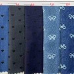 denim colored polka dot bow printed fabric