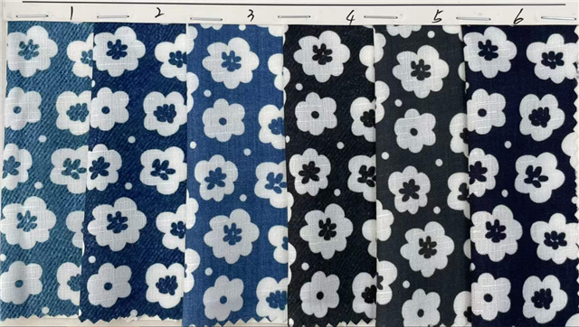 denim colored polka dot flower printed fabric
