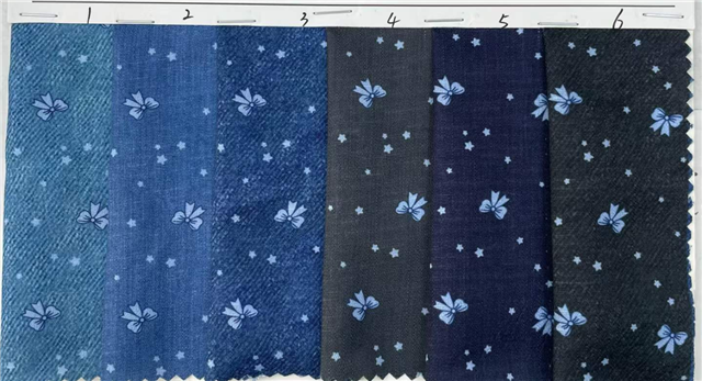 denim colored star bow printed fabric