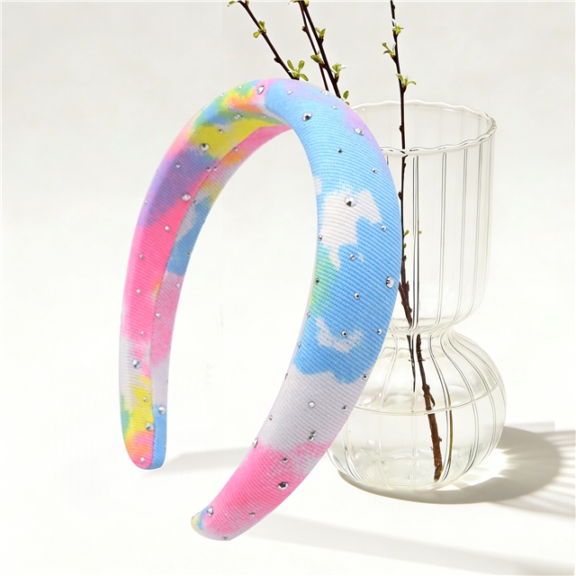 colorful tie dye hot stamping denim high cranial hairband