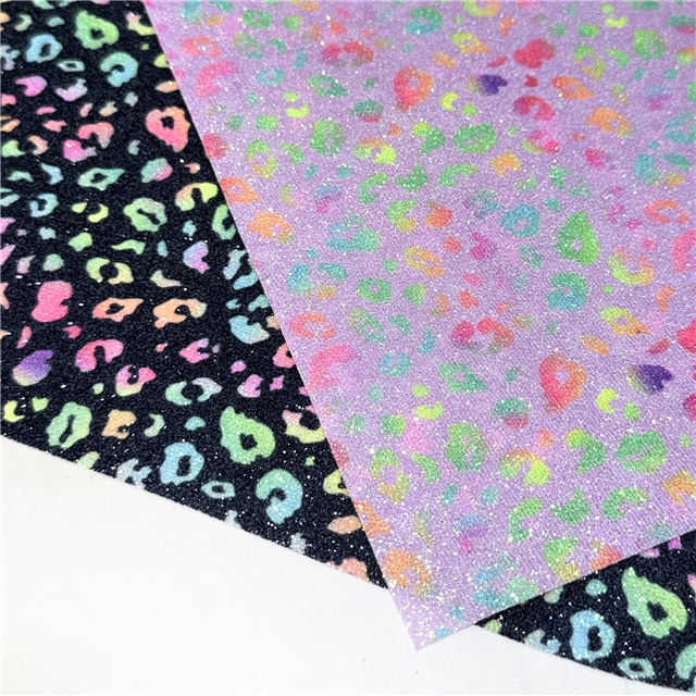 synthetic leather leopard fine glitter faux leather 