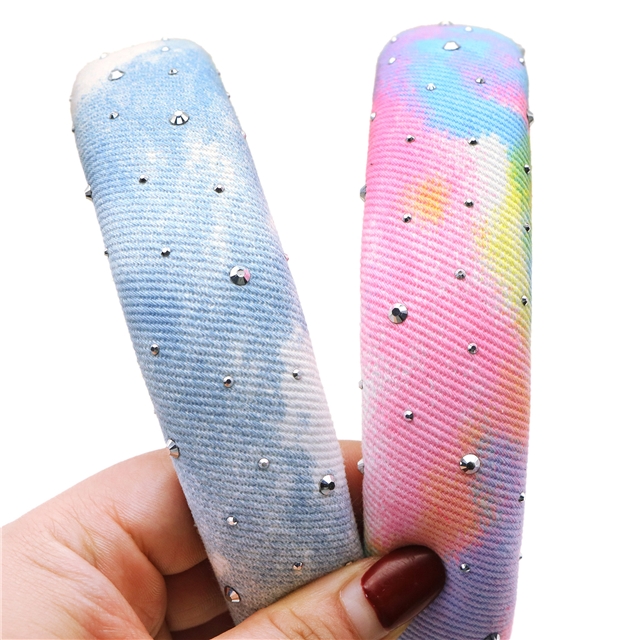 colorful tie dye hot stamping denim high cranial hairband