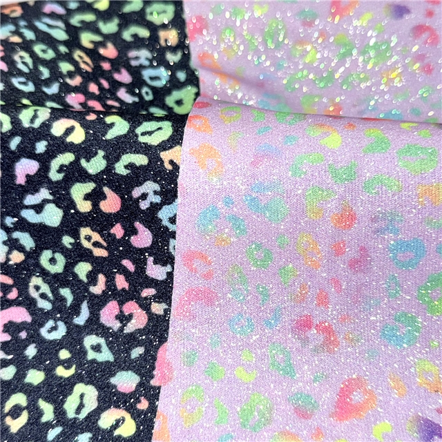 synthetic leather leopard fine glitter faux leather 