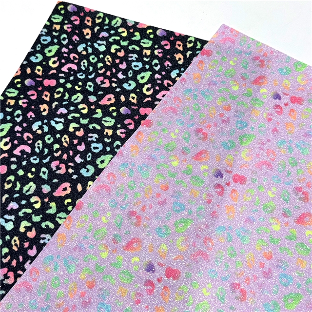 synthetic leather leopard fine glitter faux leather 