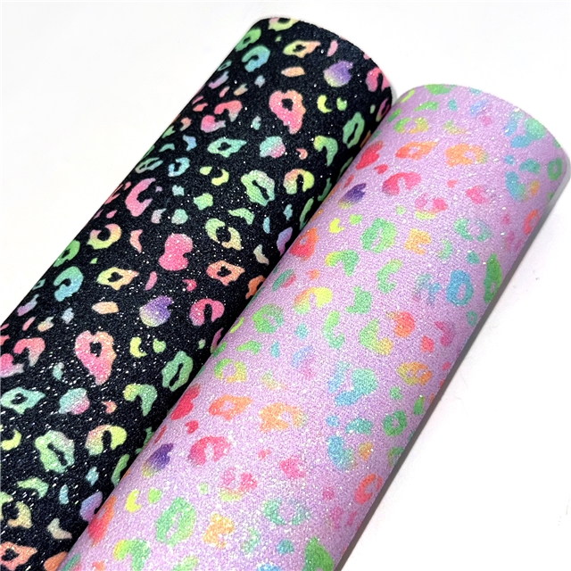synthetic leather leopard fine glitter faux leather 
