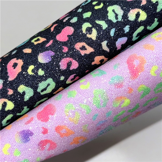 synthetic leather leopard fine glitter faux leather 