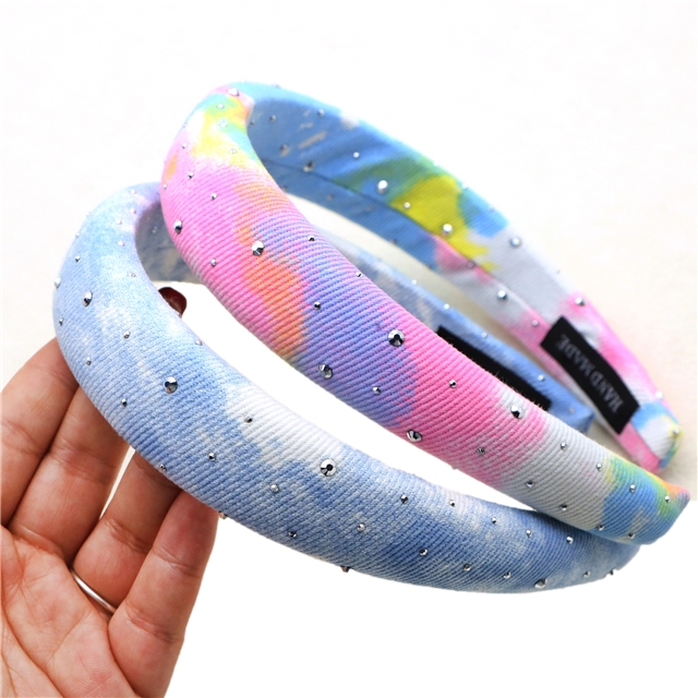 colorful tie dye hot stamping denim high cranial hairband