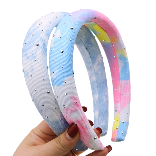 colorful tie dye hot stamping denim high cranial hairband
