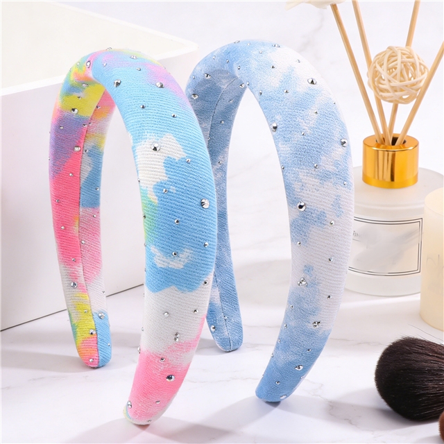 colorful tie dye hot stamping denim high cranial hairband