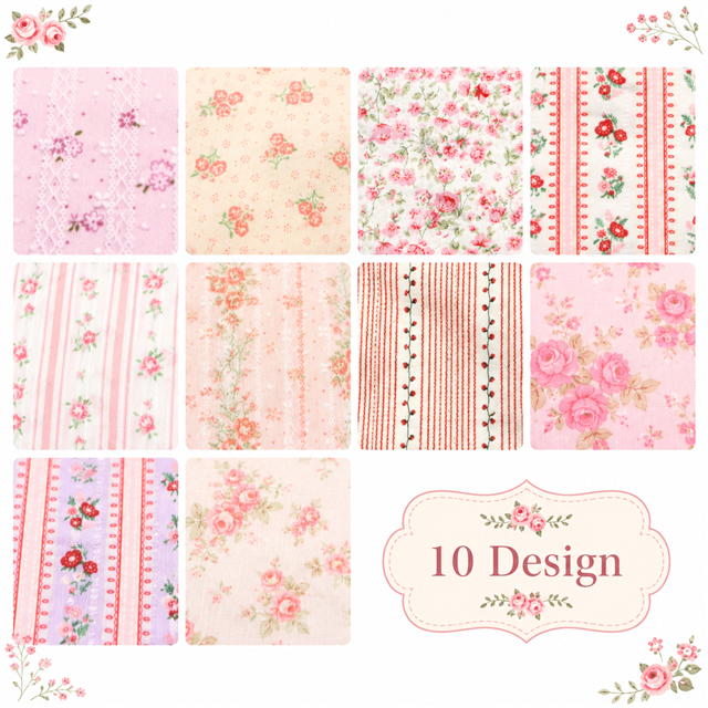 stripe floral series sliced fabric set (10 styles/set,each size:6.3*50cm(2-1/2*19.7