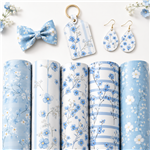 blue flower series smooth self printed faux leather set (5 pcs/set)