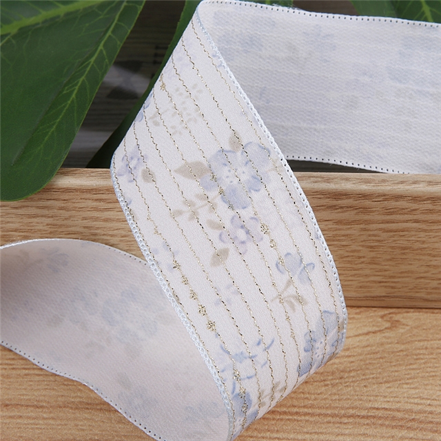 bright silk gold thread stripe flower embossing edge pressing ribbon