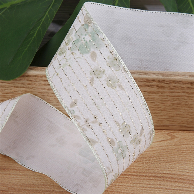 bright silk gold thread stripe flower embossing edge pressing ribbon