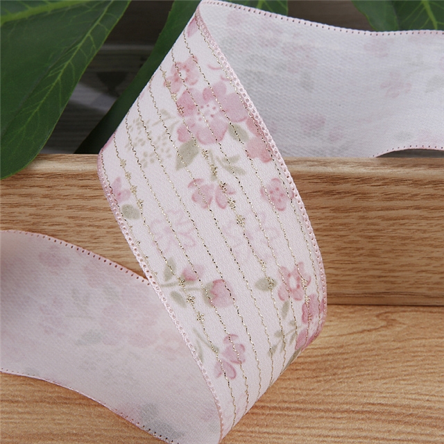 bright silk gold thread stripe flower embossing edge pressing ribbon