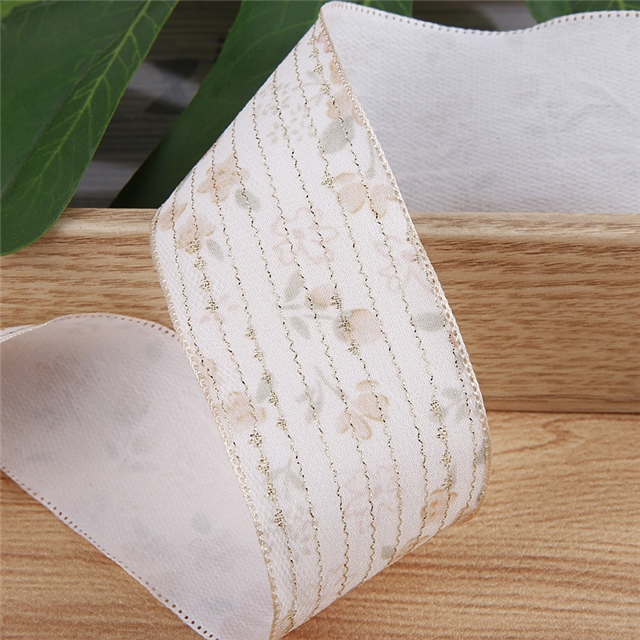 bright silk gold thread stripe flower embossing edge pressing ribbon