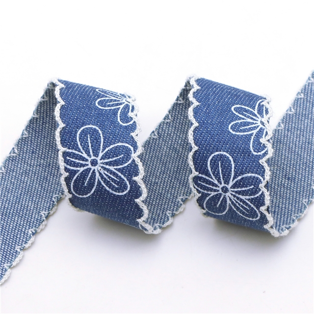 hook edge printed denim webbing