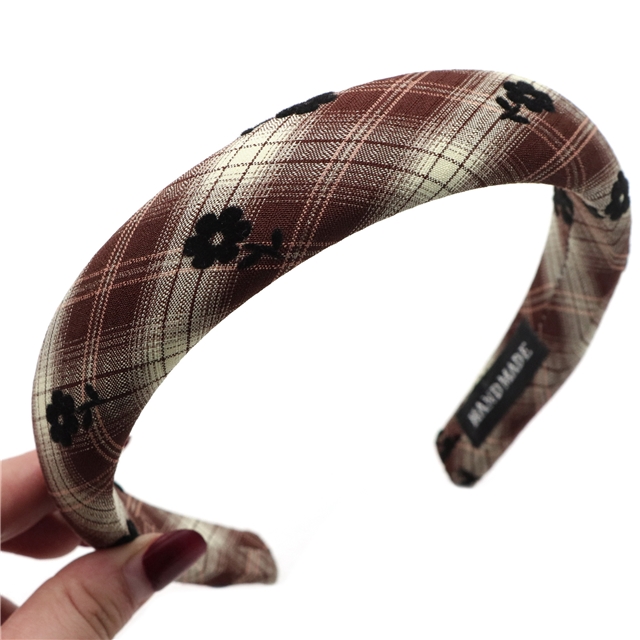 velvet flower plaid high cranial hairband
