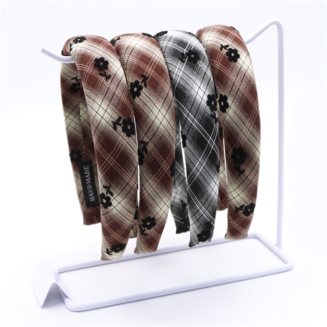 velvet flower plaid high cranial hairband