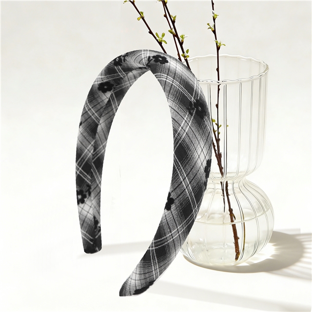 velvet flower plaid high cranial hairband